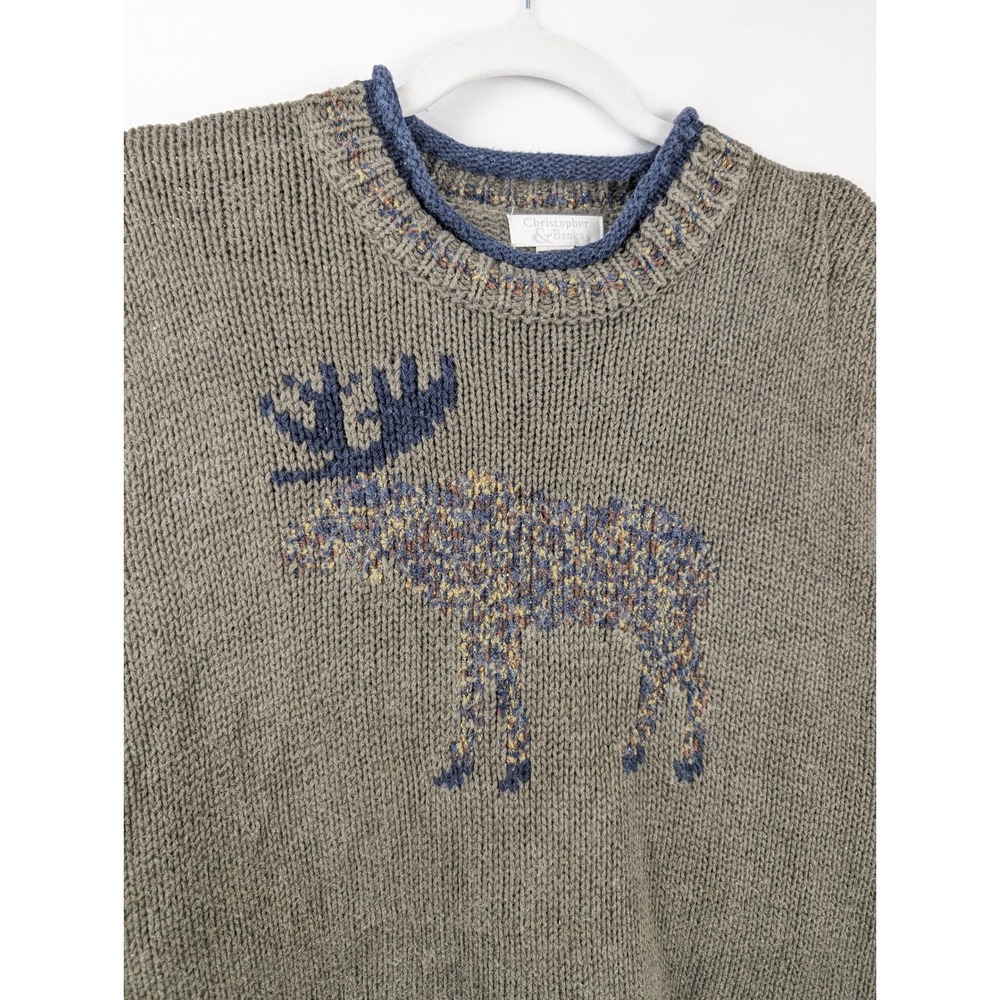 Vintage 90s Cottagecore Moose Sweater Size M Green Roll Neck Cabin Canada Retro - Picture 5 of 11